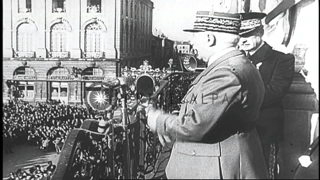 French Marshal Philippe Petain addresses a crowd from the balcony of a building i...HD Stock Footage