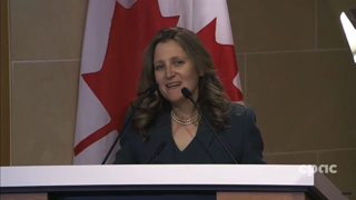 Finance Minister Chrystia Freeland delivers a speech in Washington, D.C. â€“ April 12, 2023