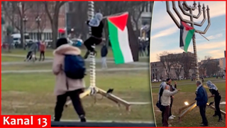 Palestinian flag briefly lodged in public Hanukkah menorah in Connecticut sparks outcry