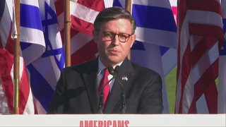 House Speaker Mike Johnson addresses crowd at the March for Israel rally in DC