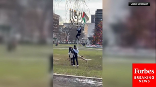 Footage Reveals Protester Putting Palestinian Flag On New Haven, Connecticut Menorah During Hanukkah