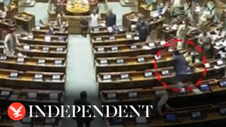 Moment intruder jumps from the visitor's gallery in Indian parliament