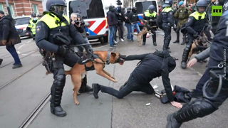 Police use DOGS and BATONS to disperse anti-lockdown protesters in Amsterdam