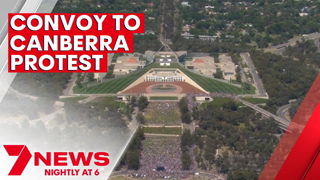 Wild scenes erupt in Canberra as protestors rally against COVID vaccine mandates | 7NEWS