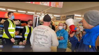 WELL DONE - "Normal people" shopping with megaphone Sainsbury's 11th April uk