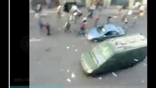 Arab Spring 2011 -Police (government) van mercilessly drives into protester