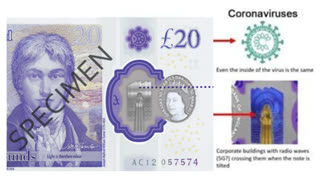 Coronavirus Symbol And 5G Tower On A UK Note