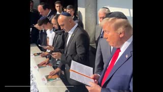 Trump, wearing a Kippah, prays at the tomb of Lubavitcher Rebbe Schneerson in Queens, New York.