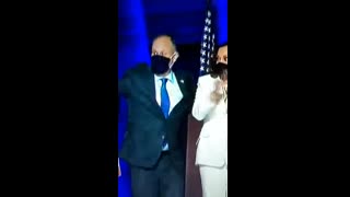 Kamala Harris husband freaks out on stage thinks he's being attacked