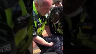 69 year old Janie, manhandled by police for placing anti vax stickers Manchester, meanwhile arseholes wait for Mark Collett smfh