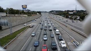 GA-GDL Erect Pro-Palestinian Pro-American Banner Over Busy Freeway in Atlanta, Georgia