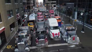 Ottawa: Drone view corner of Queen and Kent downtown for freedom convoy rally