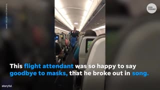 Singing flight attendant celebrates end mask mandate for travelers | USA TODAY