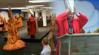 Pastor Anderson dresses as Pope and sprinkles his congregation with "holy water" ðŸ˜‚ðŸ˜‚ðŸ˜‚