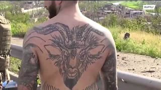 Baphomet tattoo on Ukranian (((ISIS))), I mean (((Azov))) member