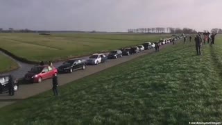 Truckers joined by motorists formed a rehearsal convoy in Friesland, Netherlands yesterday.