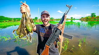 Hunting GIANT Bullfrogs at My FLOODED FARM!!! (Catch Clean Cook)