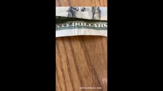 Folded $20 Bill Shows Man Wearing a Mask in 2020