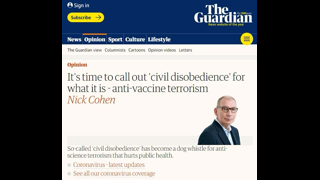 Nick Cohen labels anti-vax people as terrorists