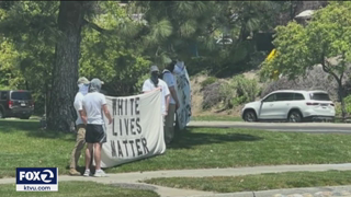 Masked men display 'White Lives Matter' sign in Danville