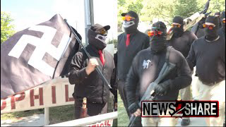 Armed Neo-Nazi group "Blood Tribe" protests "Pride in the Park" in Watertown, Wisconsin