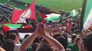 Celtic Fans Standing Section -  Palestine Flags - Celtic Symphony