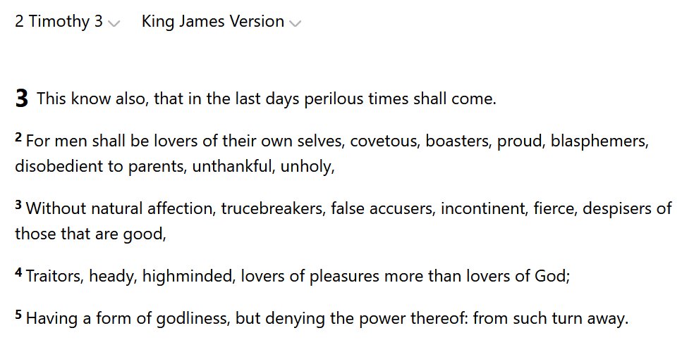 Screenshot: 2 Timothy 3:1-5, KJV