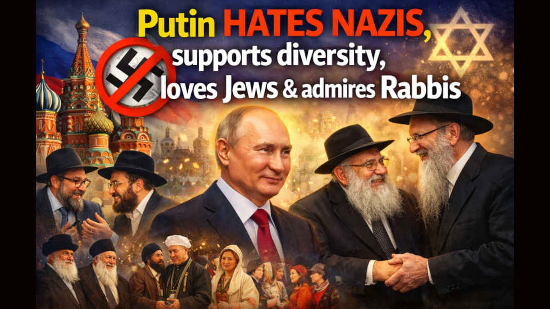 Putin HATES NAZIS, supports Diversity, loves Jews & deeply admires Rabbis